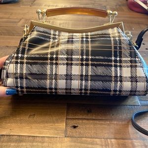 Patricia Nash Kelmscott Frame Black and White Plaid Satchel